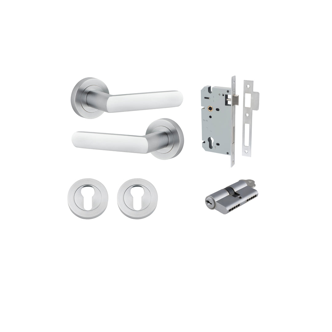 Osaka Lever - Round Rose Entrance Kit with Separate High Security Lock Brushed Chrome