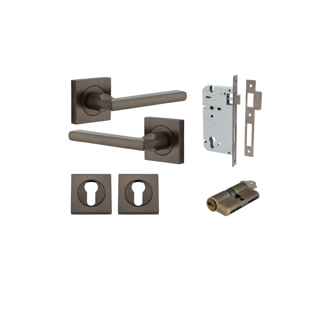 Baltimore Lever - Square Rose Entrance Kit with Separate High Security Lock Signature Brass