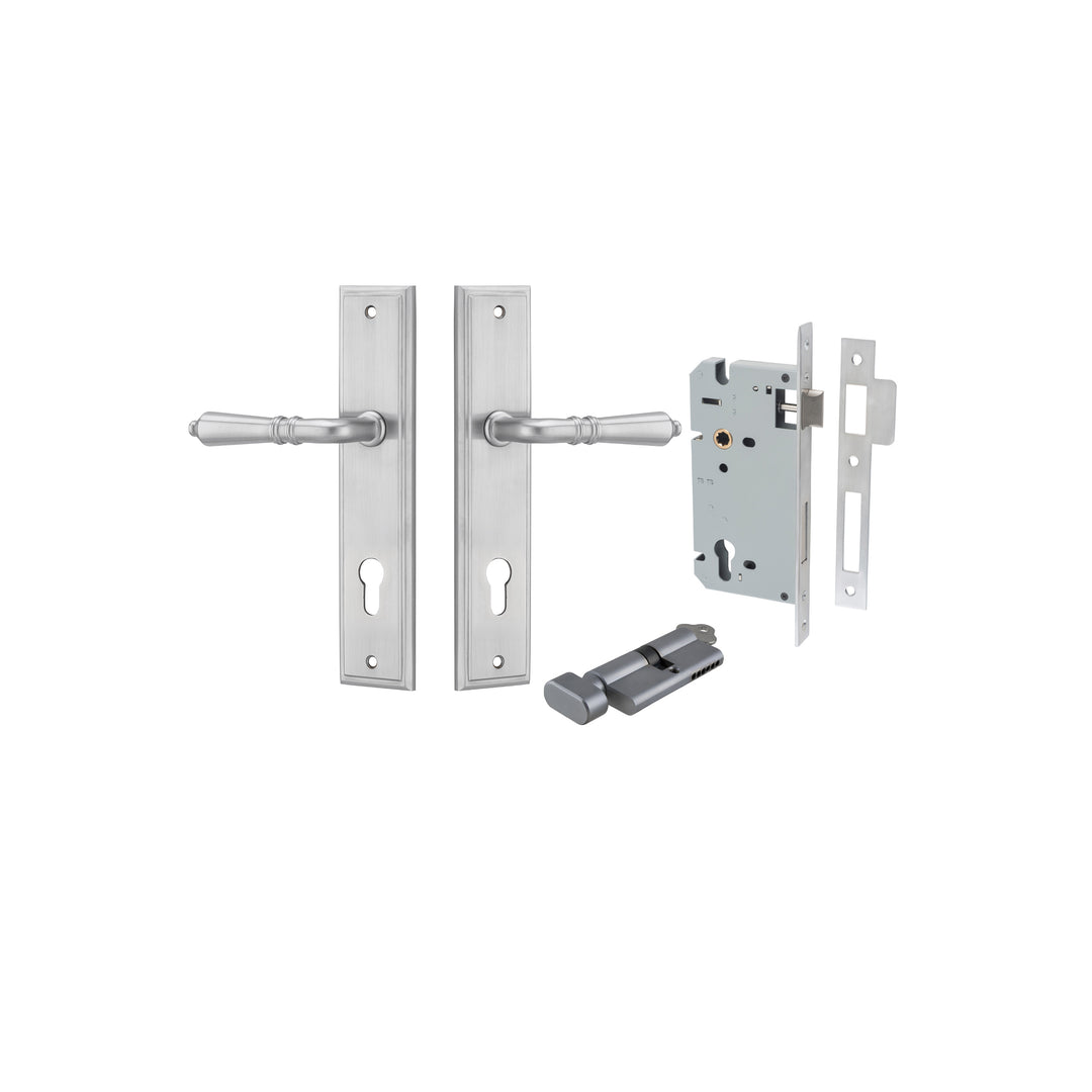 Sarlat Lever - Stepped Backplate Entrance Kit with High Security Lock Brushed Chrome
