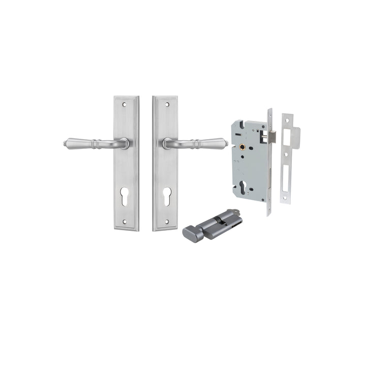 Sarlat Lever - Stepped Backplate Entrance Kit with High Security Lock Brushed Chrome