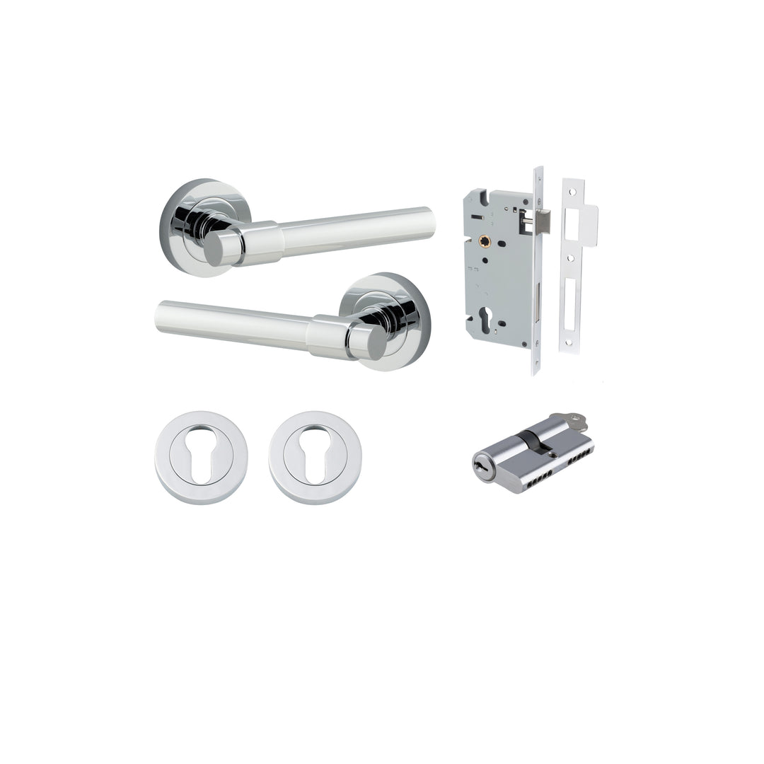 Helsinki Lever - Round Rose Entrance Kit with Separate High Security Lock Polished Chrome