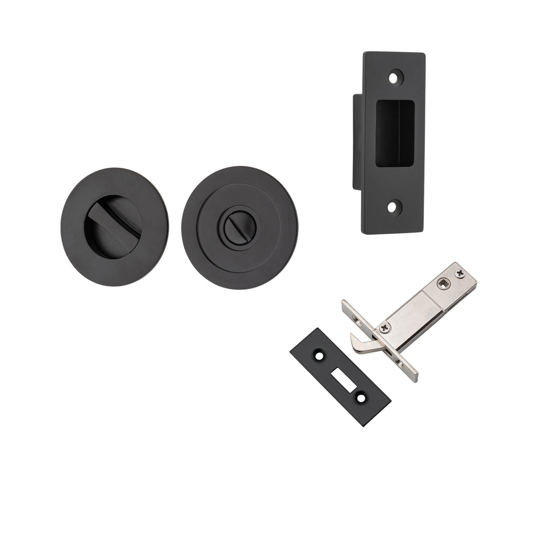 Round Sliding Door Pull Privacy Kit with Inbuilt Privacy Turn Matt Black
