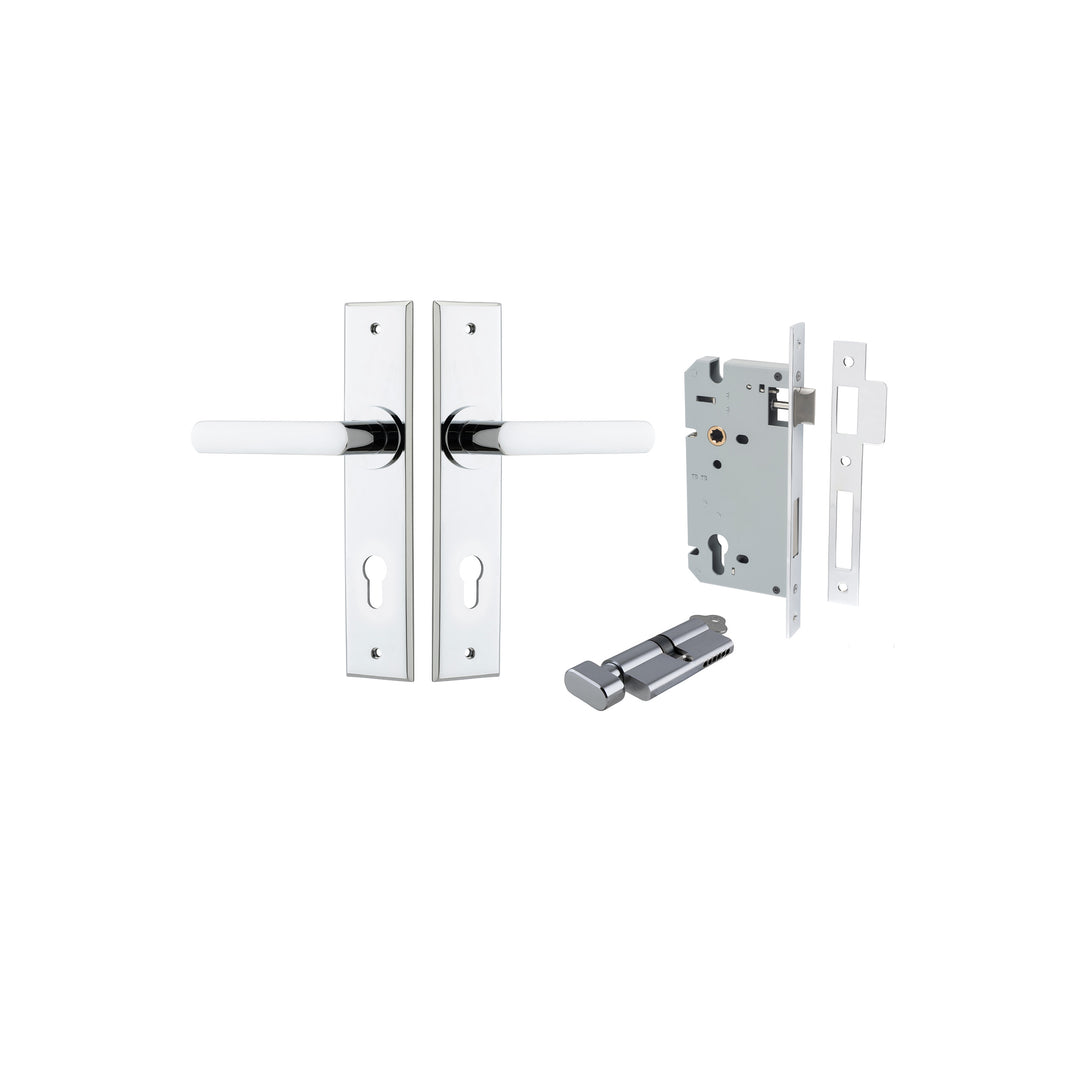Osaka Lever - Chamfered Backplate Entrance Kit with High Security Lock Polished Chrome