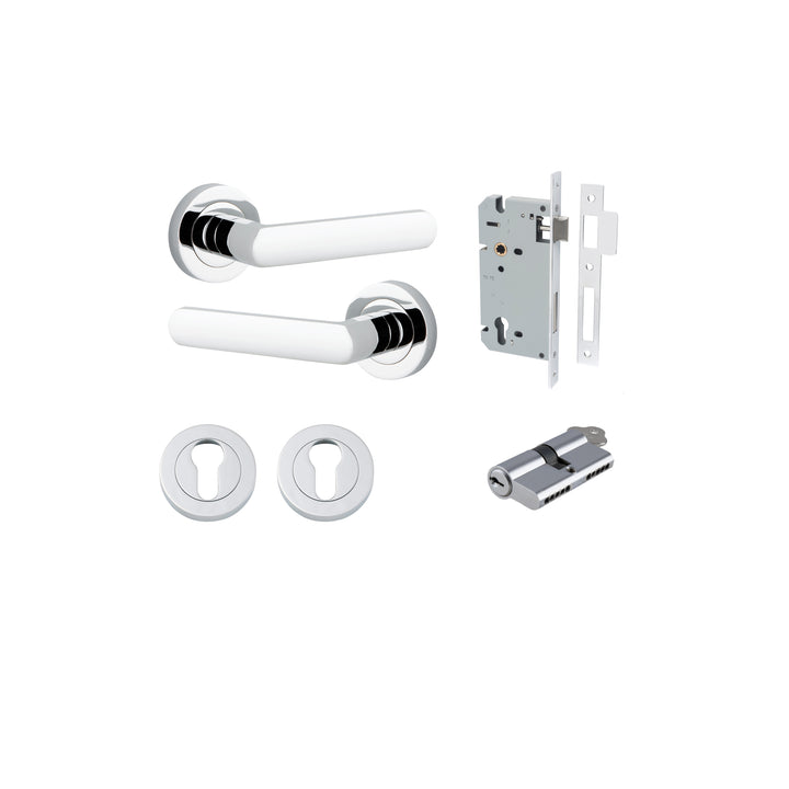 Osaka Lever - Round Rose Entrance Kit with Separate High Security Lock Polished Chrome