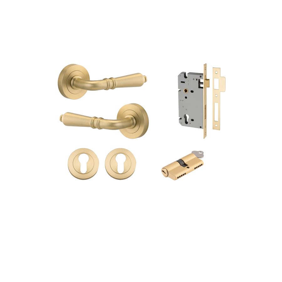 Sarlat Lever - Round Rose Entrance Kit with Separate High Security Lock Brushed Gold PVD