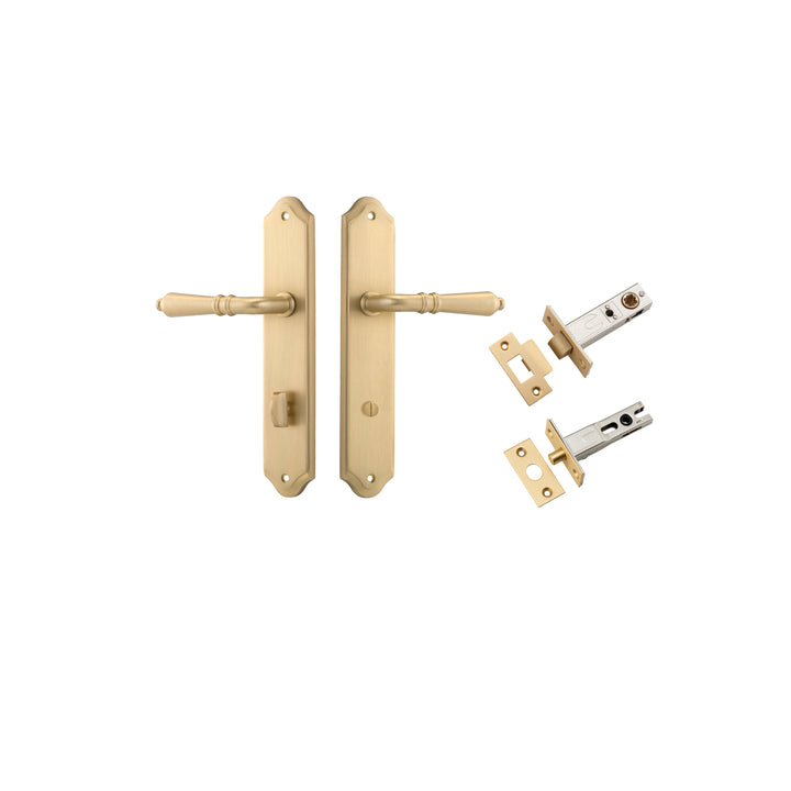 Sarlat Lever - Shouldered Backplate Privacy Kit with Privacy Turn Brushed Brass