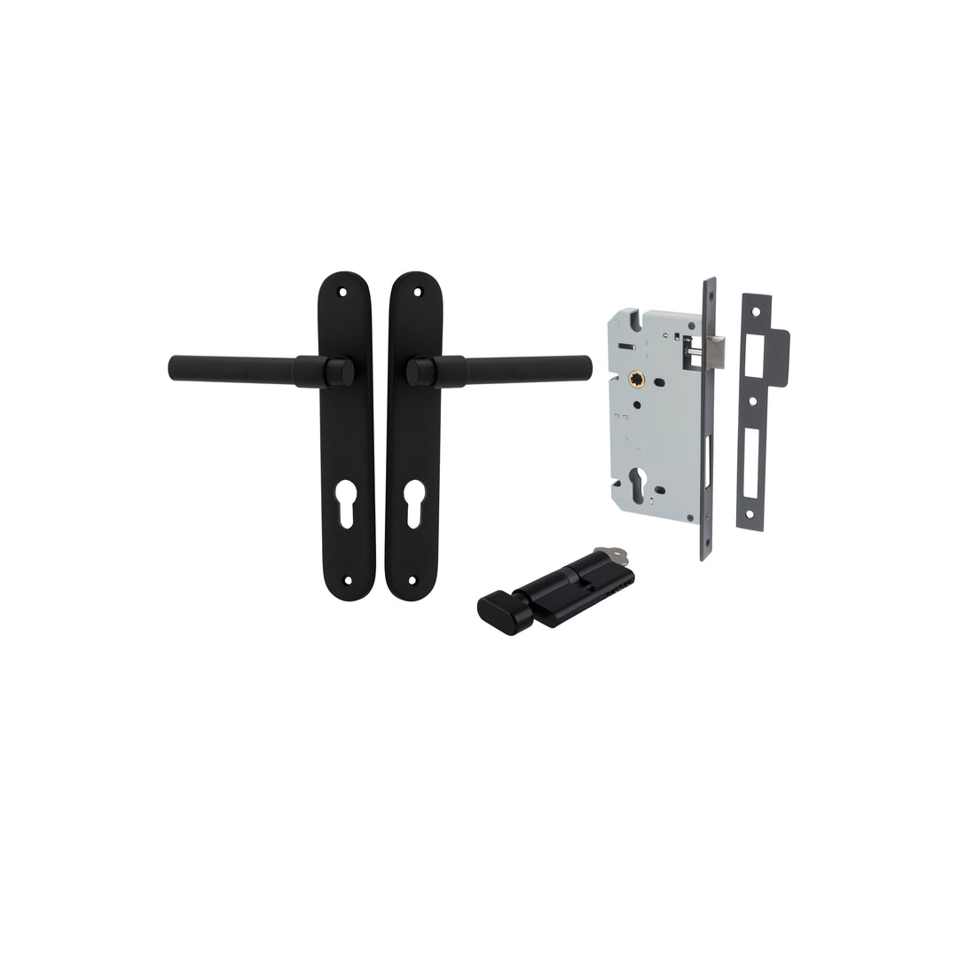 Helsinki Lever - Oval Backplate Entrance Kit with High Security Lock Matt Black