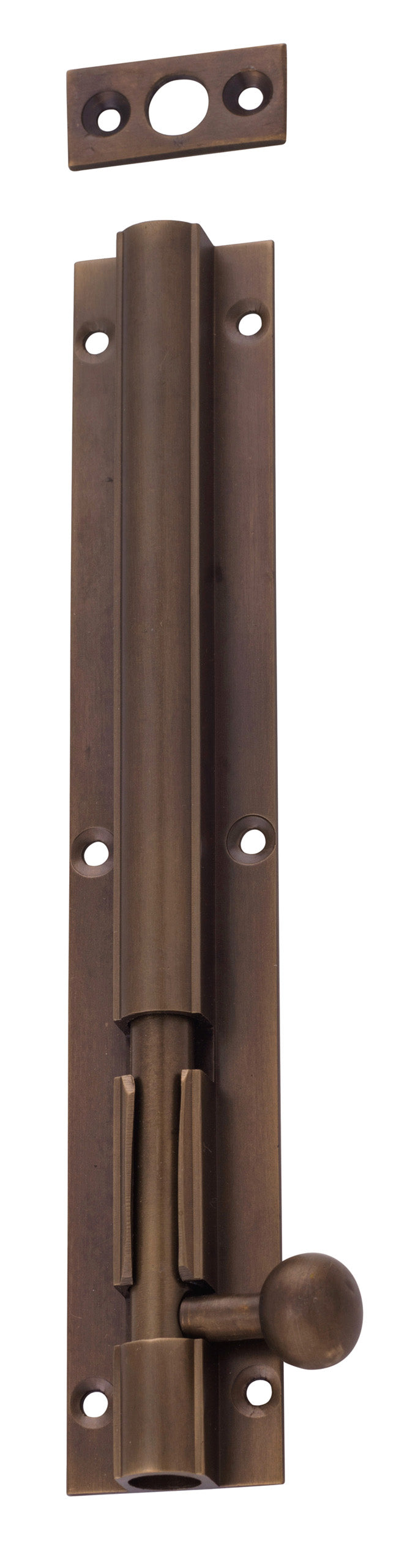 Barrel Bolt Long Throw Antique Brass L150xW25mm Throw 30mm