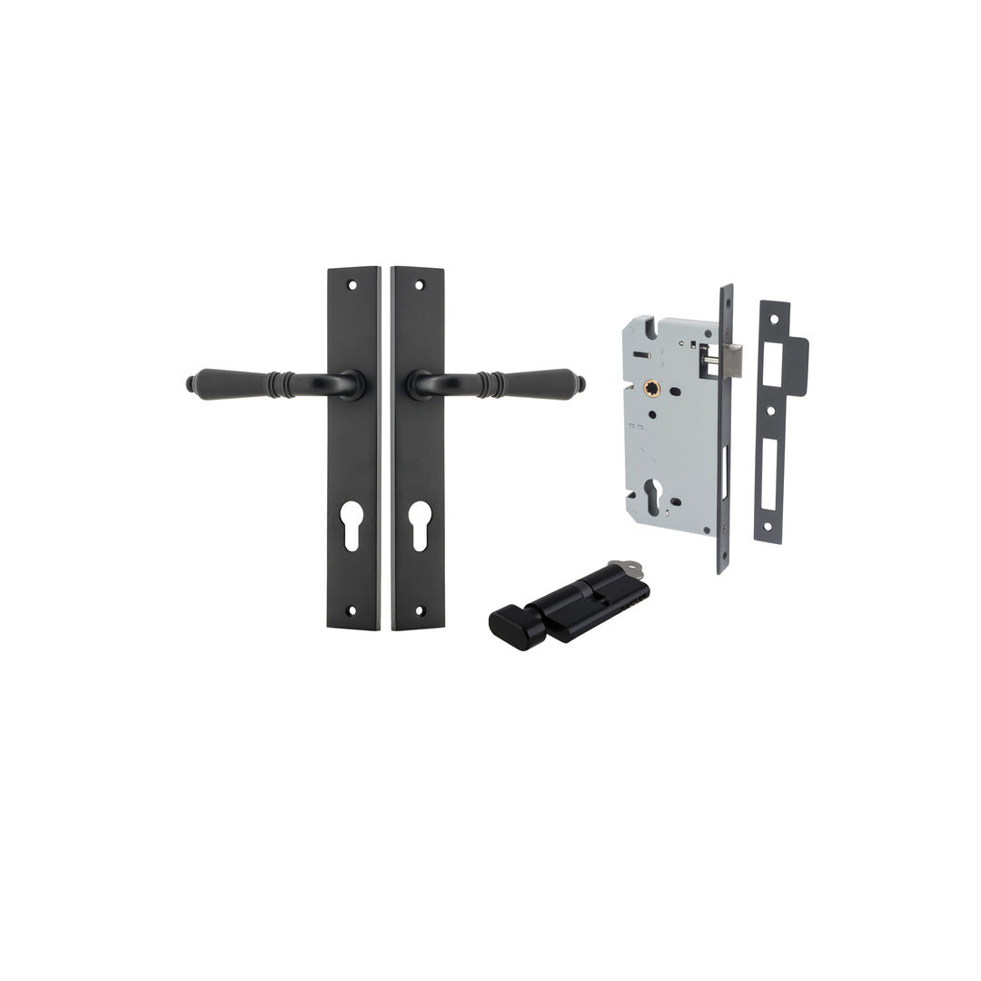 Sarlat Lever - Rectangular Backplate Entrance Kit with High Security Lock Matt Black