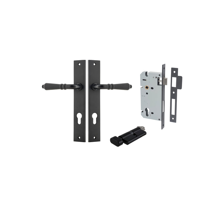 Sarlat Lever - Rectangular Backplate Entrance Kit with High Security Lock Matt Black