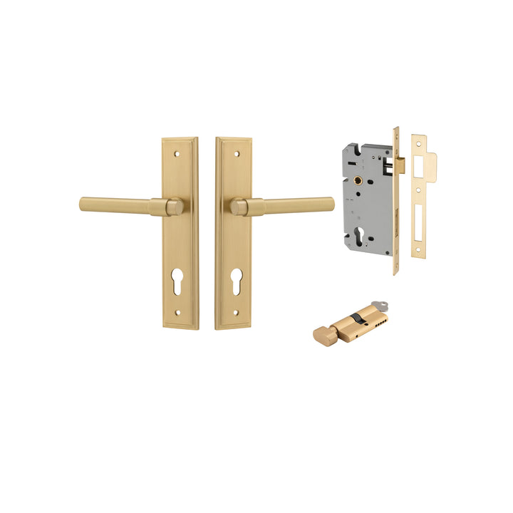 Helsinki Lever - Stepped Backplate Entrance Kit with High Security Lock Brushed Gold PVD