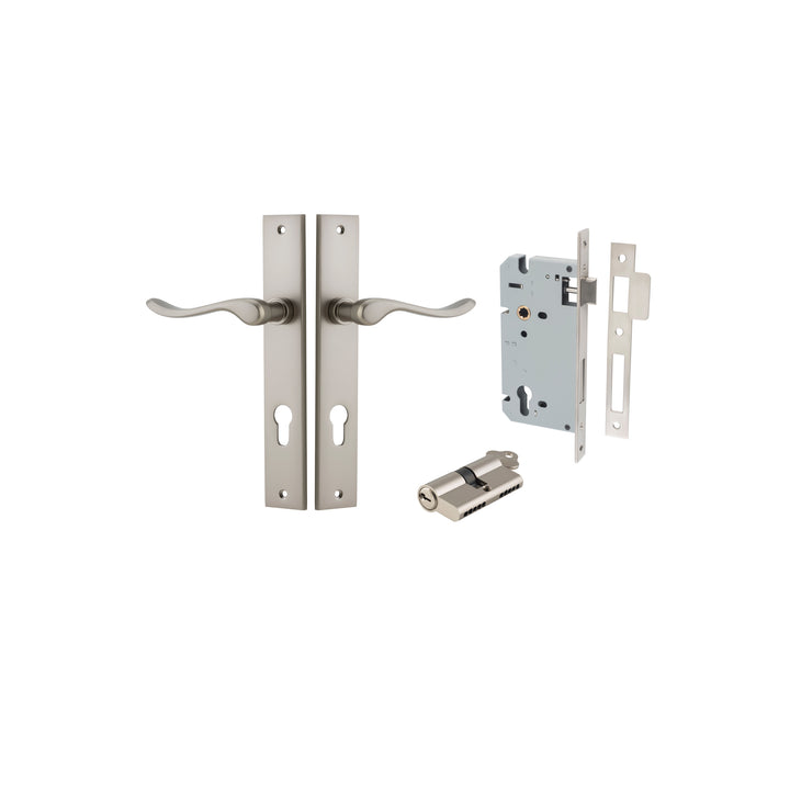 Stirling Lever - Rectangular Backplate Entrance Kit with High Security Lock Satin Nickel