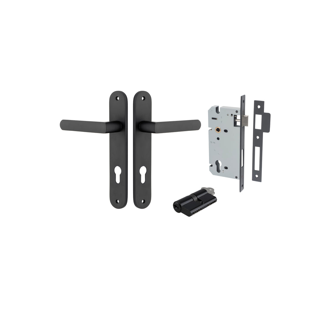 Osaka Lever - Oval Backplate Entrance Kit with High Security Lock Matt Black