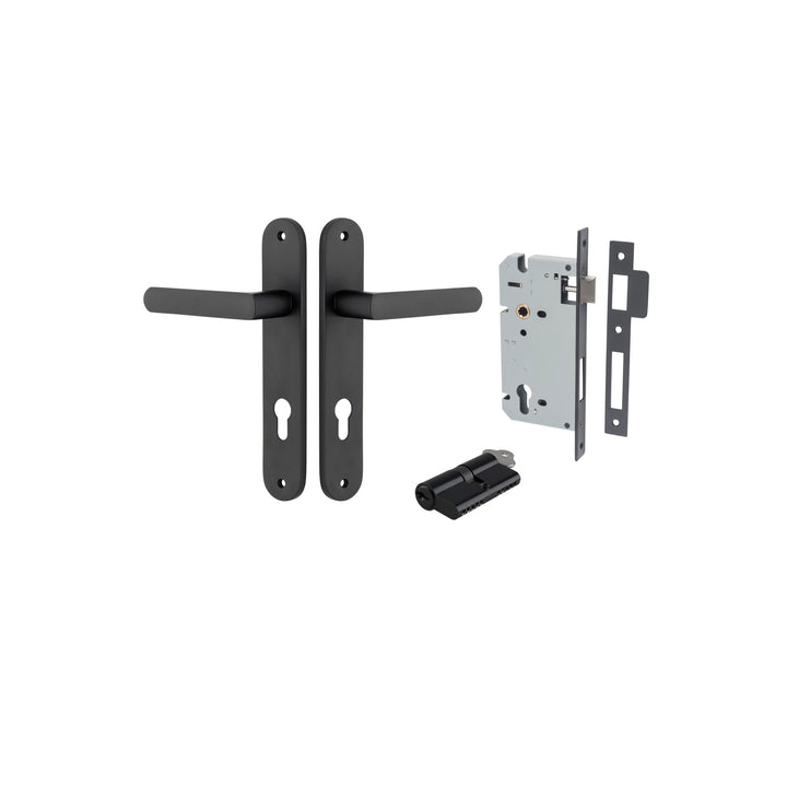 Osaka Lever - Oval Backplate Entrance Kit with High Security Lock Matt Black