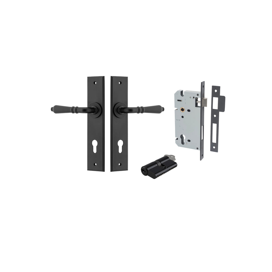 Sarlat Lever - Chamfered Backplate Entrance Kit with High Security Lock Matt Black