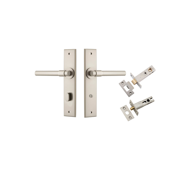 Helsinki Lever - Chamfered Backplate Privacy Kit with Privacy Turn Satin Nickel