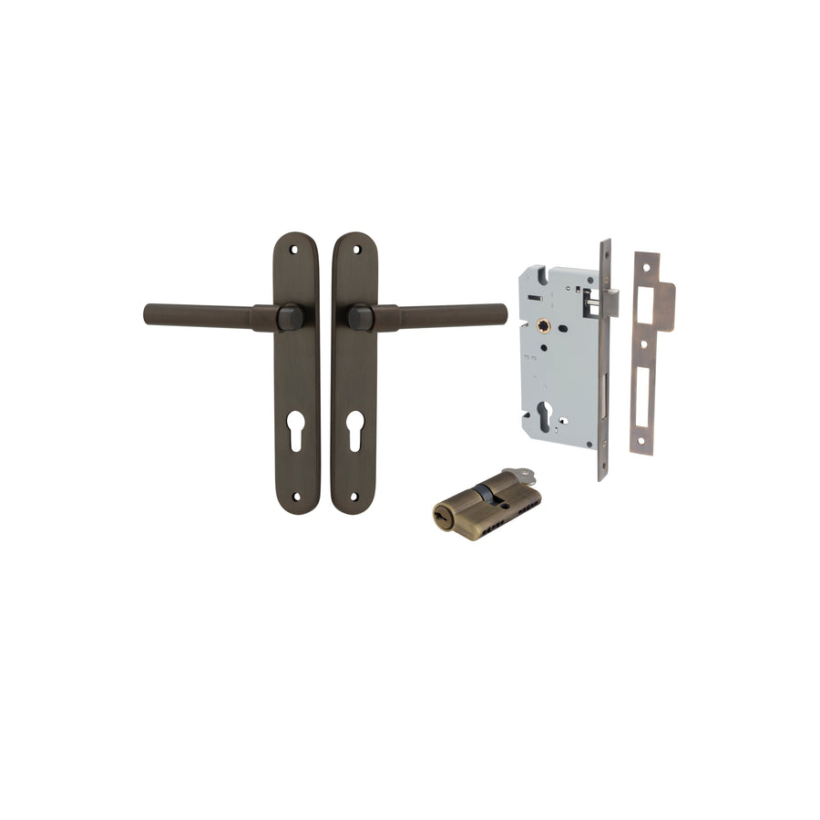 Helsinki Lever - Oval Backplate Entrance Kit with High Security Lock Signature Brass