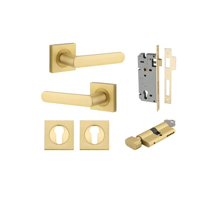 Osaka Lever - Square Rose Entrance Kit with Separate High Security Lock Brushed Gold PVD