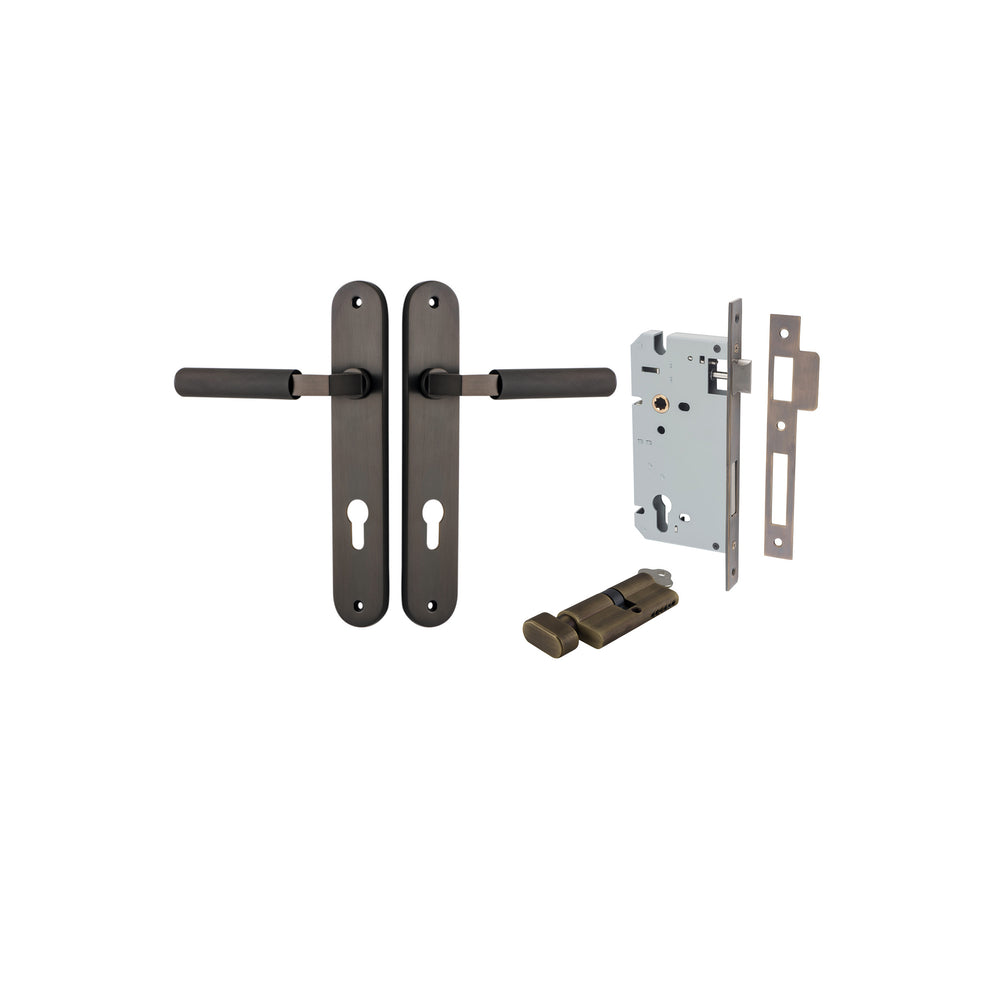 Brunswick Lever - Oval Backplate Entrance Kit with High Security Lock Signature Brass