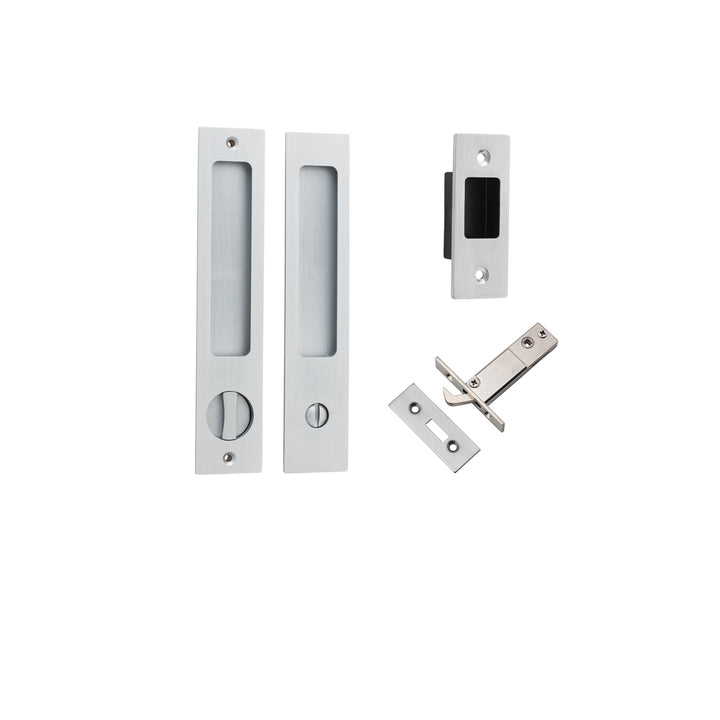 Rectangular Sliding Door Pull Privacy Kit with Privacy Turn Brushed Chrome