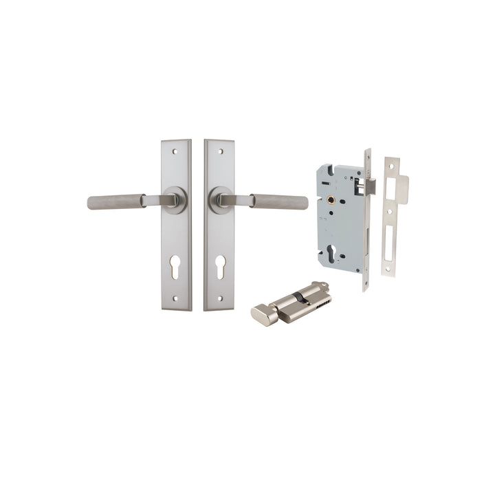 Brunswick Lever - Chamfered Backplate Entrance Kit with High Security Lock Satin Nickel