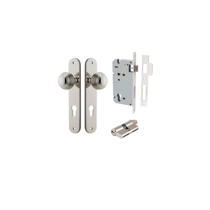Guildford Knob - Oval Backplate Entrance Kit with High Security Lock Polished Nickel