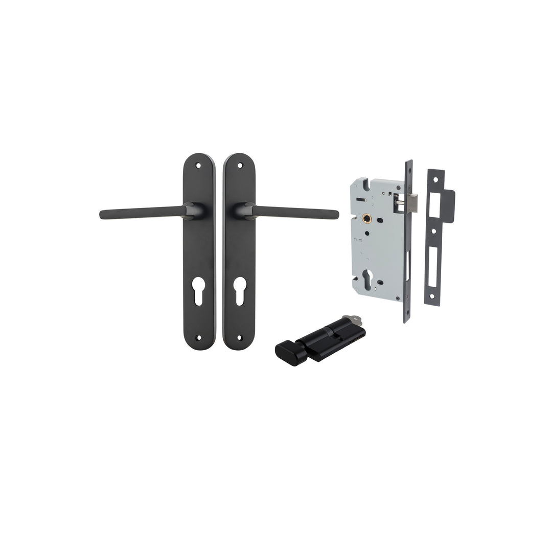 Baltimore Lever - Oval Backplate Entrance Kit with High Security Lock Matt Black