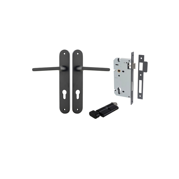 Baltimore Lever - Oval Backplate Entrance Kit with High Security Lock Matt Black