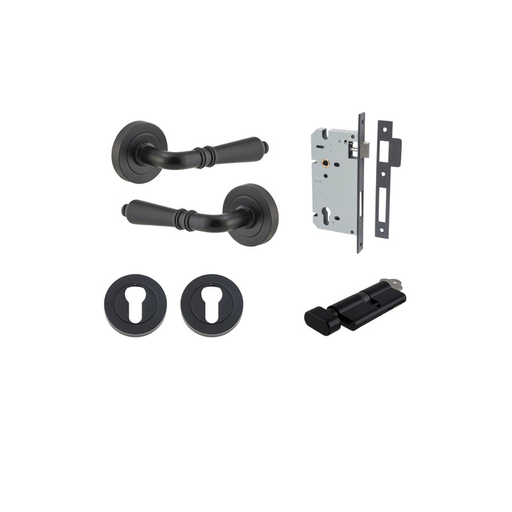 Sarlat Lever - Round Rose Entrance Kit with Separate High Security Lock Matt Black