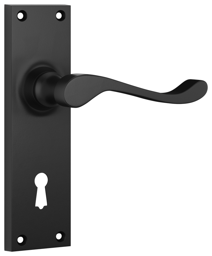 Door Lever Victorian Lock Pair Matt Black H152xW42xP59mm