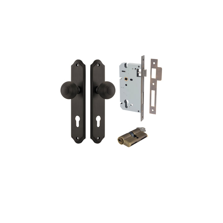 Guildford Knob - Shouldered Backplate Entrance Kit with High Security Lock Signature Brass