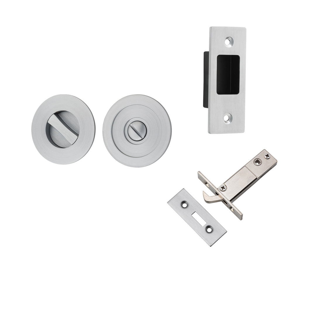 Round Sliding Door Pull Privacy Kit with Inbuilt Privacy Turn Brushed Chrome