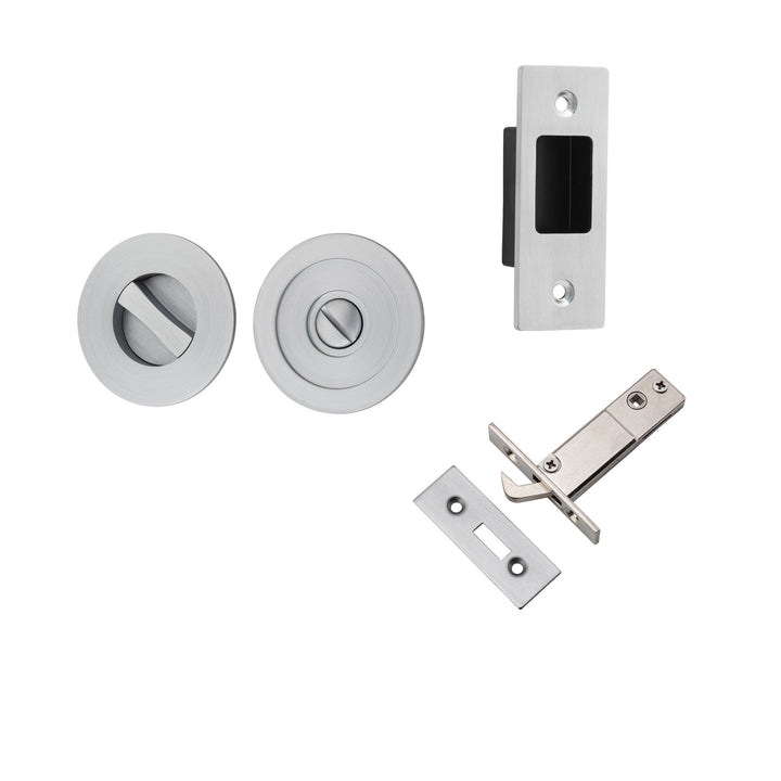 Round Sliding Door Pull Privacy Kit with Inbuilt Privacy Turn Brushed Chrome