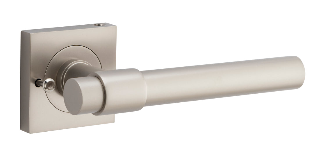 Helsinki Lever - Square Rose (Inbuilt Privacy) Satin Nickel
