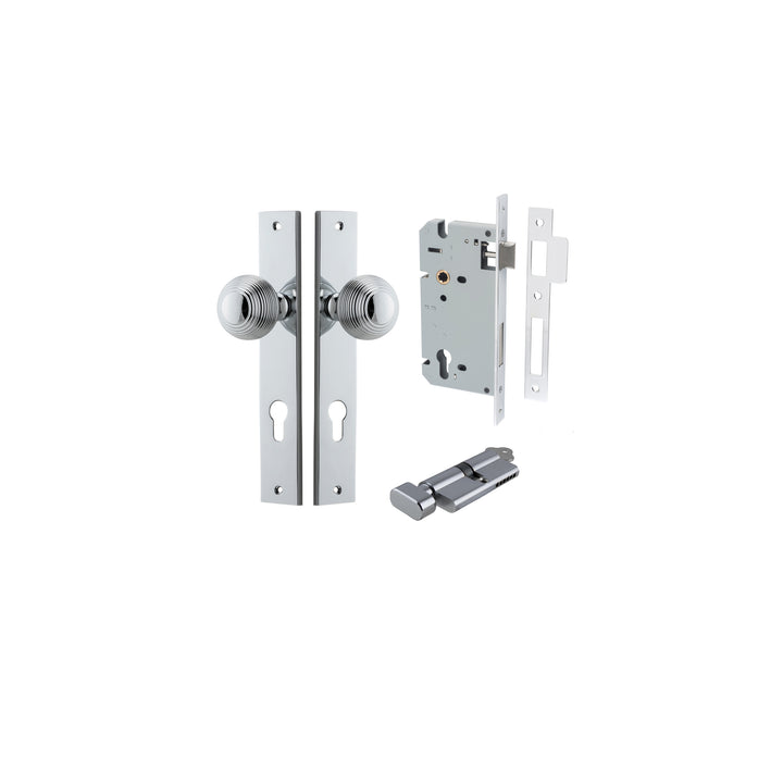Guildford Knob - Rectangular Backplate Entrance Kit with High Security Lock Polished Chrome