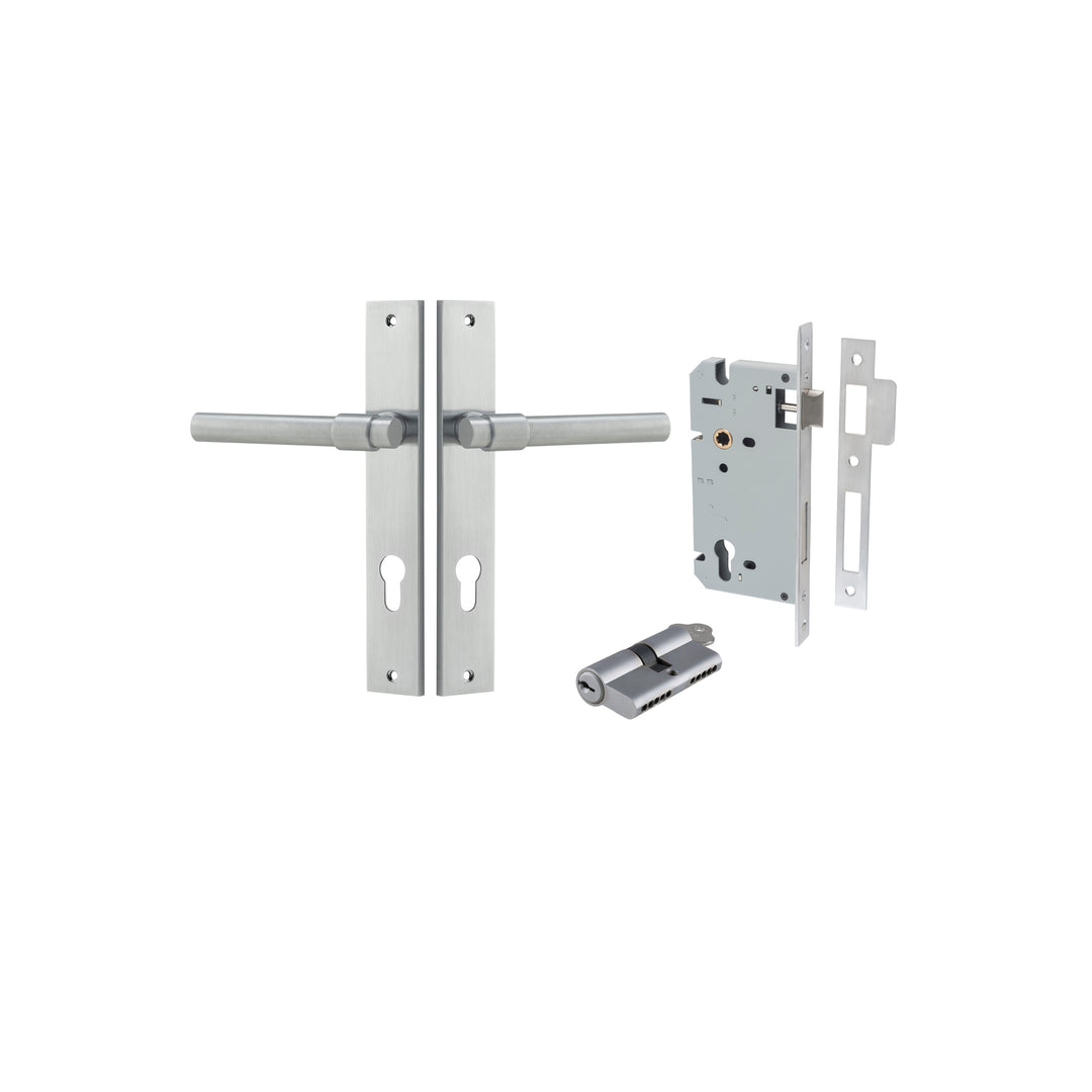 Helsinki Lever - Rectangular Backplate Entrance Kit with High Security Lock Brushed Chrome