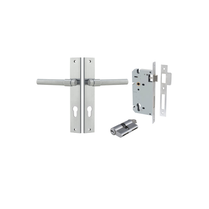 Helsinki Lever - Rectangular Backplate Entrance Kit with High Security Lock Brushed Chrome
