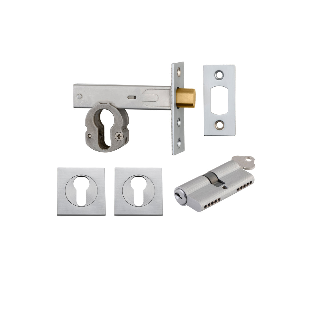 Euro Mortice Deadbolt Kit - 60mm Backset with Square Euro Escutcheon Key/Key Brushed Chrome