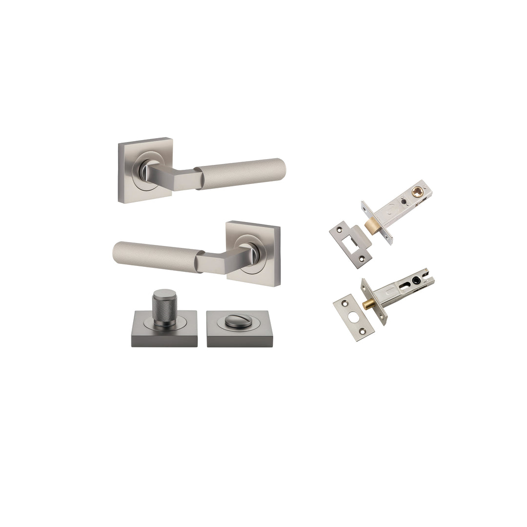 Brunswick Lever - Square Rose Privacy Kit Satin Nickel