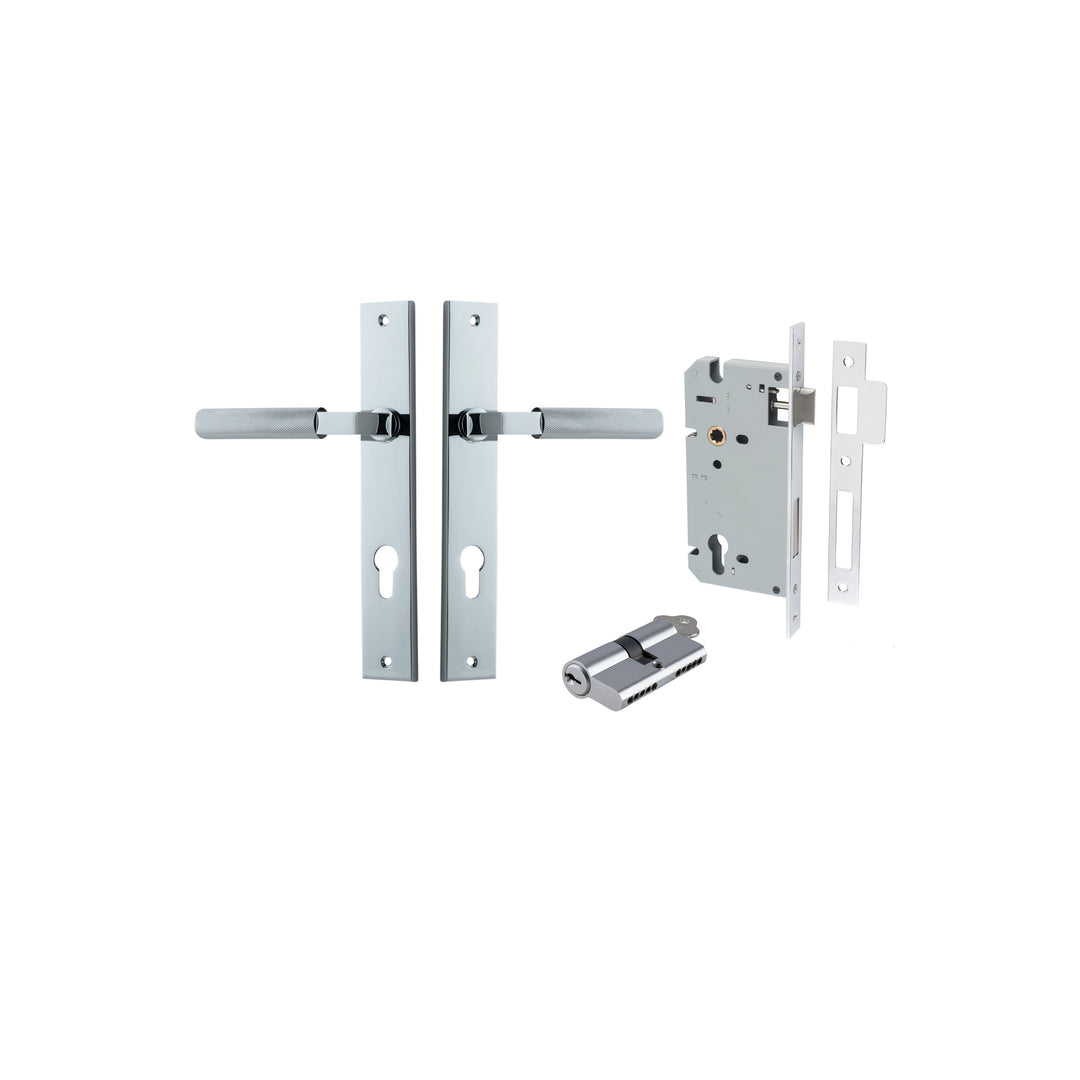 Brunswick Lever - Rectangular Backplate Entrance Kit with High Security Lock Polished Chrome