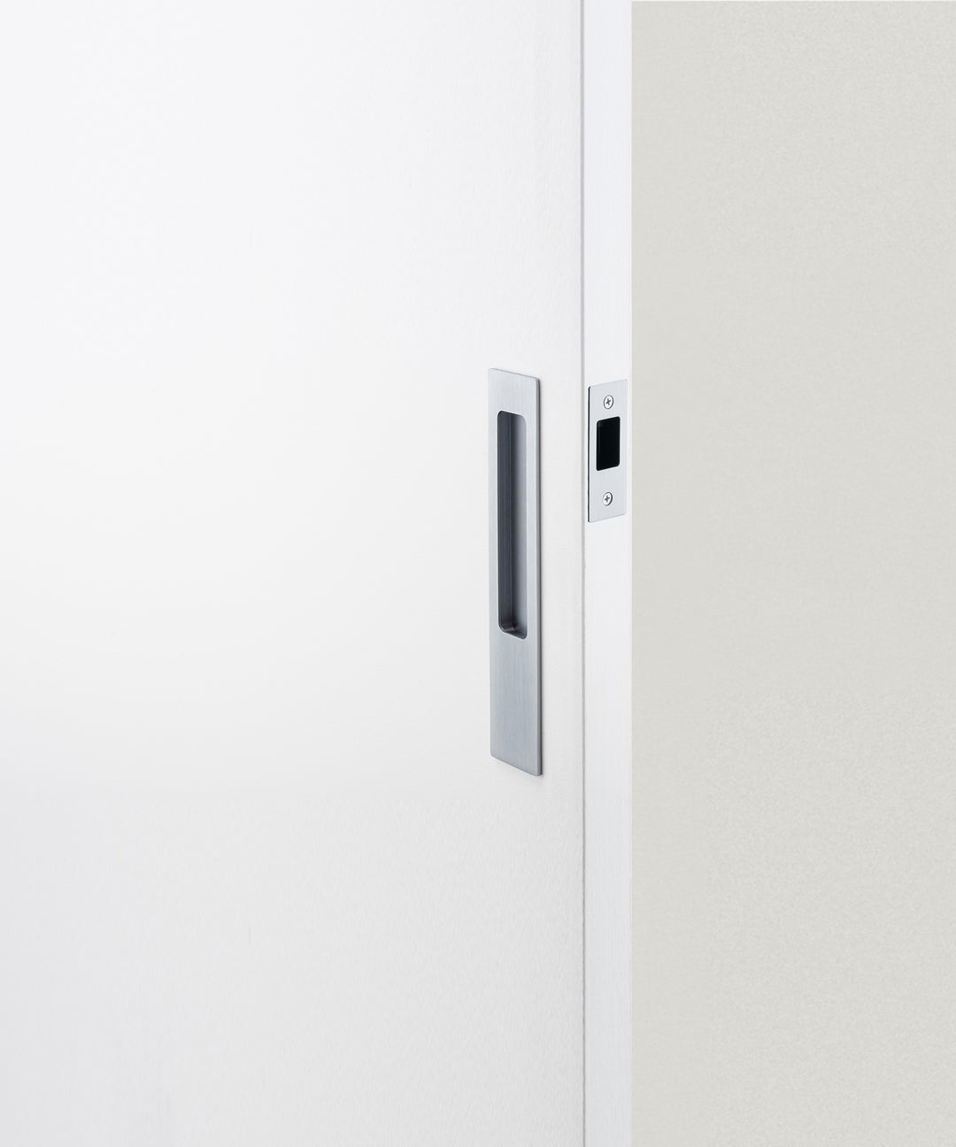Rectangular Sliding Door Pull Passage Kit Brushed Chrome
