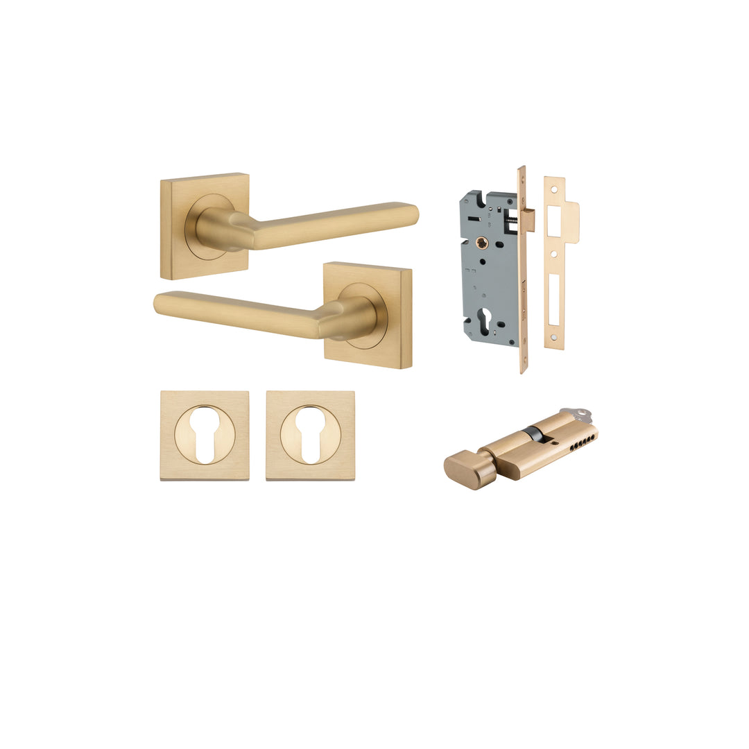 Baltimore Lever - Square Rose Entrance Kit with Separate High Security Lock Brushed Brass