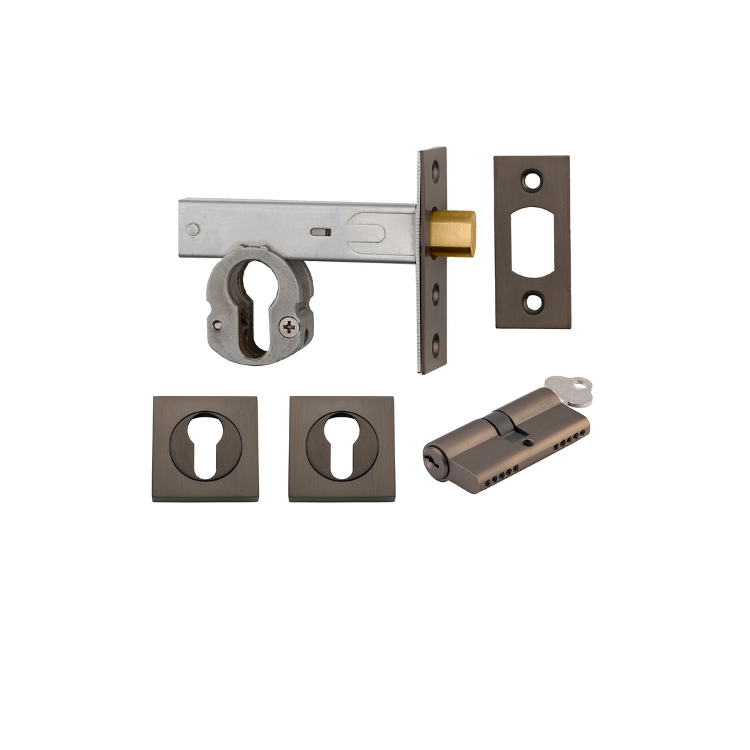 Euro Mortice Deadbolt Kit - 60mm Backset with Square Euro Escutcheon Key/Key Signature Brass