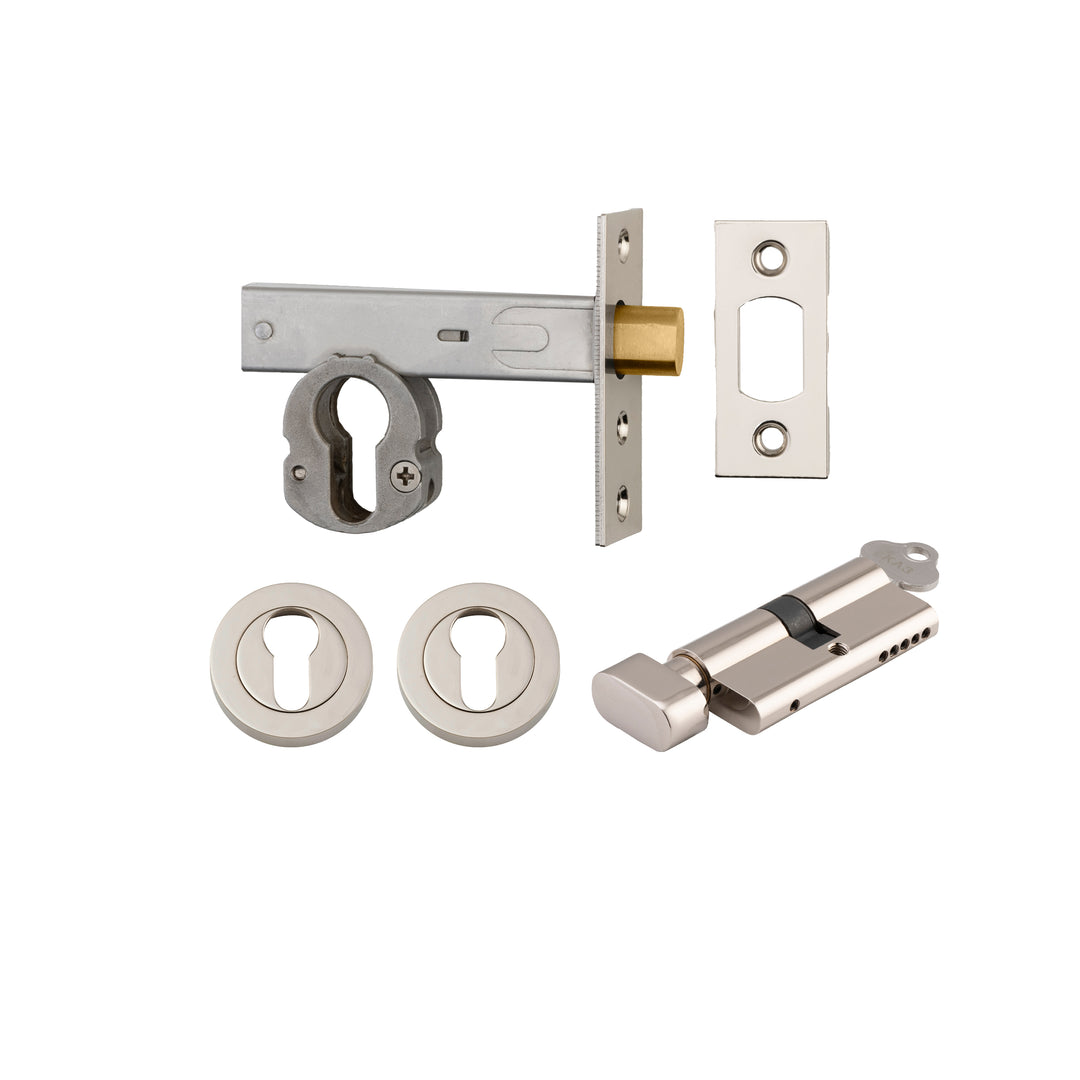 Euro Mortice Deadbolt Kit - 60mm Backset with Round Euro Escutcheon Key/Thumb Polished Nickel