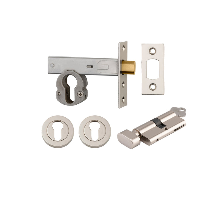 Euro Mortice Deadbolt Kit - 60mm Backset with Round Euro Escutcheon Key/Thumb Polished Nickel