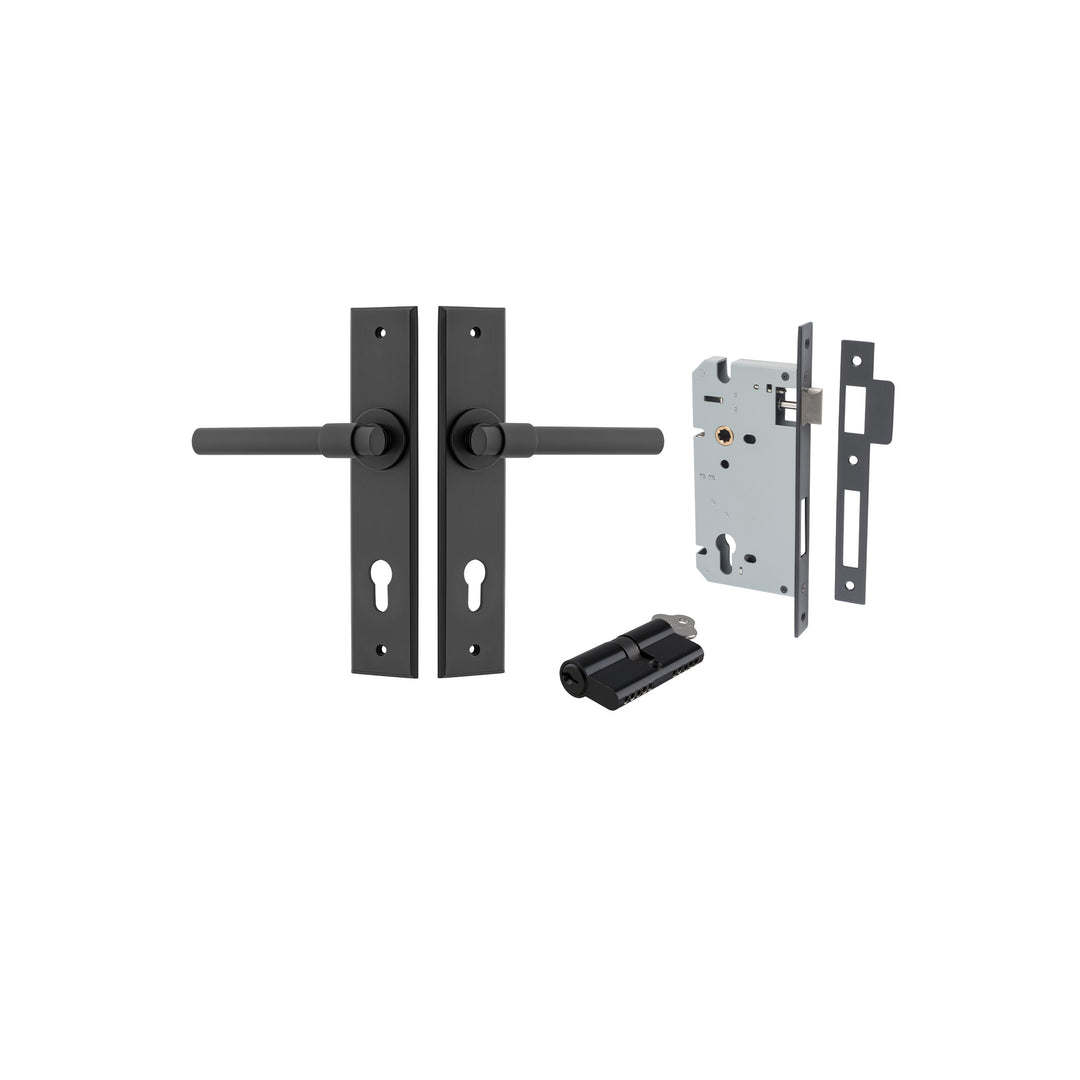 Helsinki Lever - Chamfered Backplate Entrance Kit with High Security Lock Matt Black