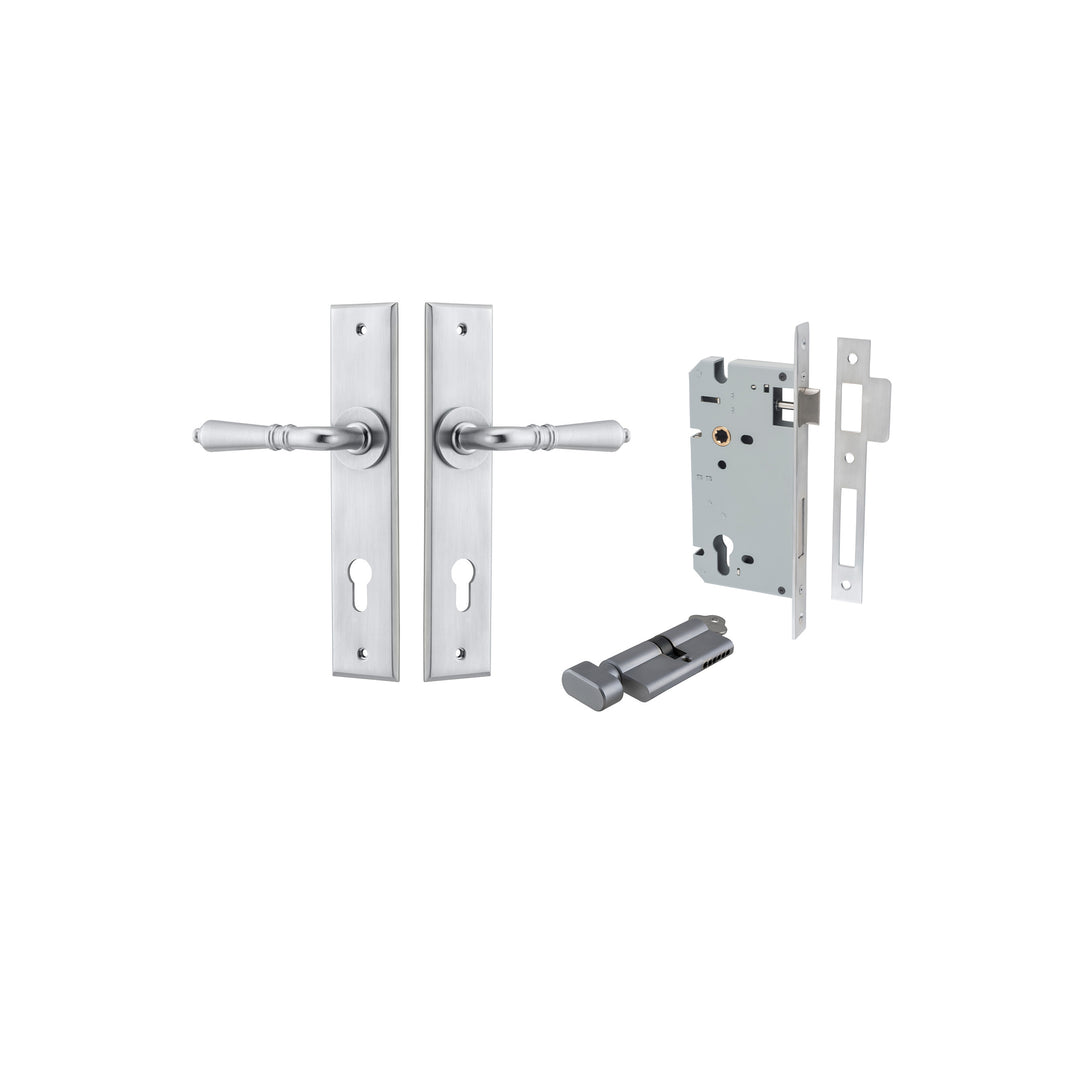 Sarlat Lever - Chamfered Backplate Entrance Kit with High Security Lock Brushed Chrome