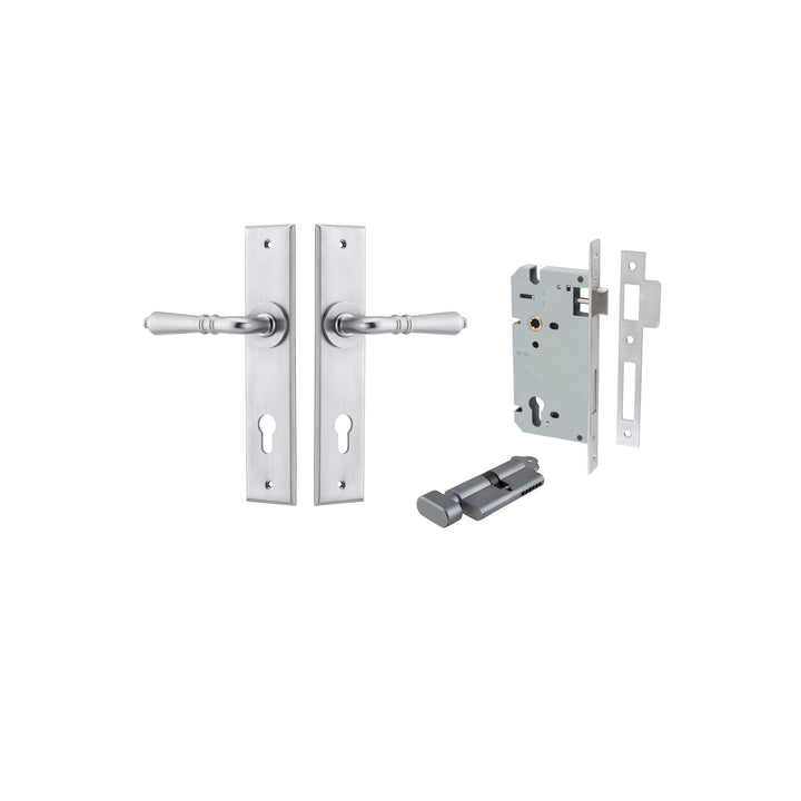 Sarlat Lever - Chamfered Backplate Entrance Kit with High Security Lock Brushed Chrome