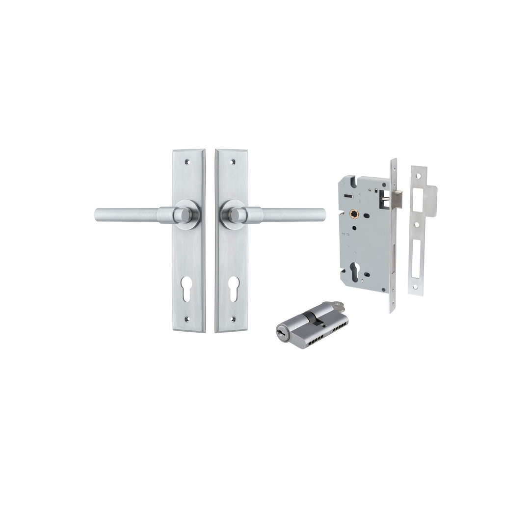 Helsinki Lever - Chamfered Backplate Entrance Kit with High Security Lock Brushed Chrome