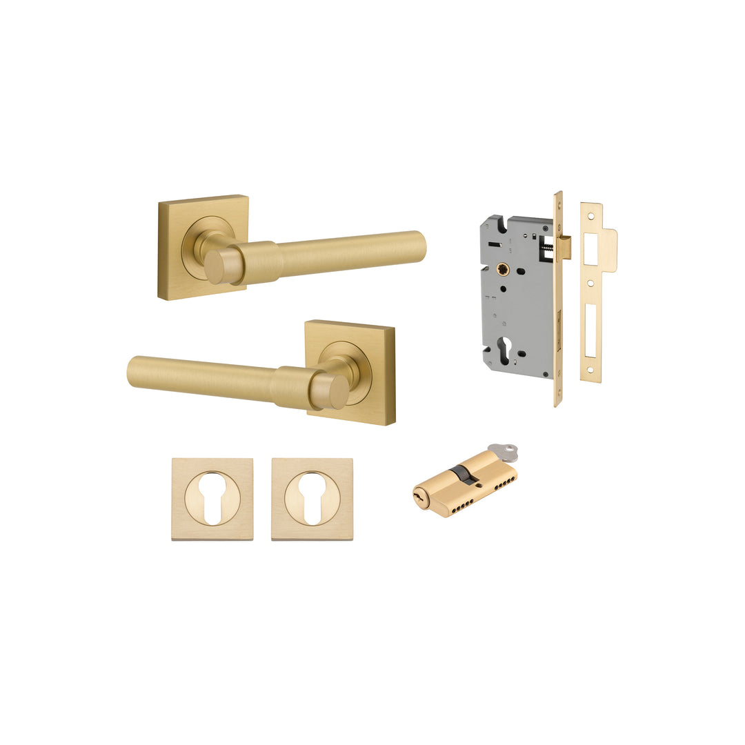 Helsinki Lever - Square Rose Entrance Kit with Separate High Security Lock Brushed Gold PVD